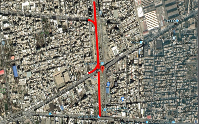 مسیر اجرا شده در بزرگراه نواب